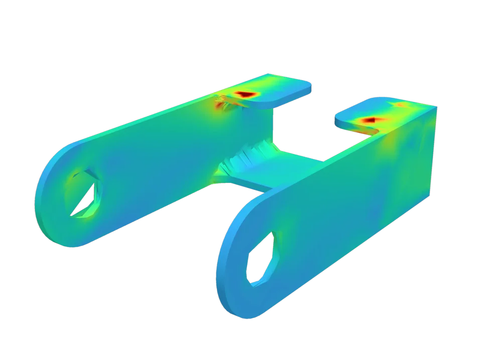 Von Mises stress on the bracket computed by COMSOL